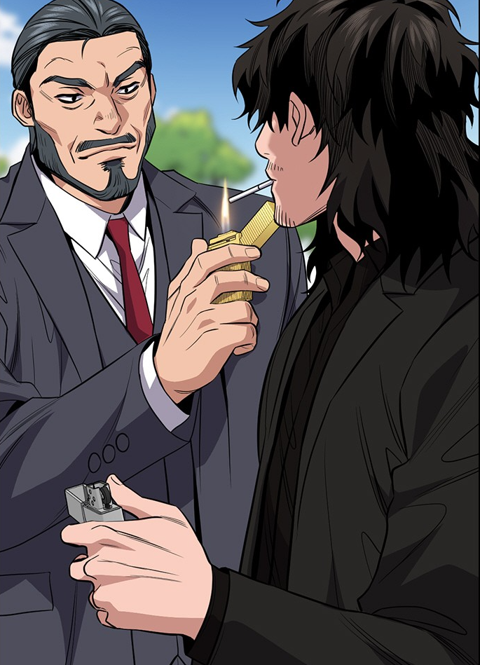 장관이 나화진이에게 담배불을 붙여주는 장면. 네이버 웹툰 35화 발췌. 장관이 나화진이에게 담배불을 붙여주는 장면. 네이버 웹툰 35화 발췌.