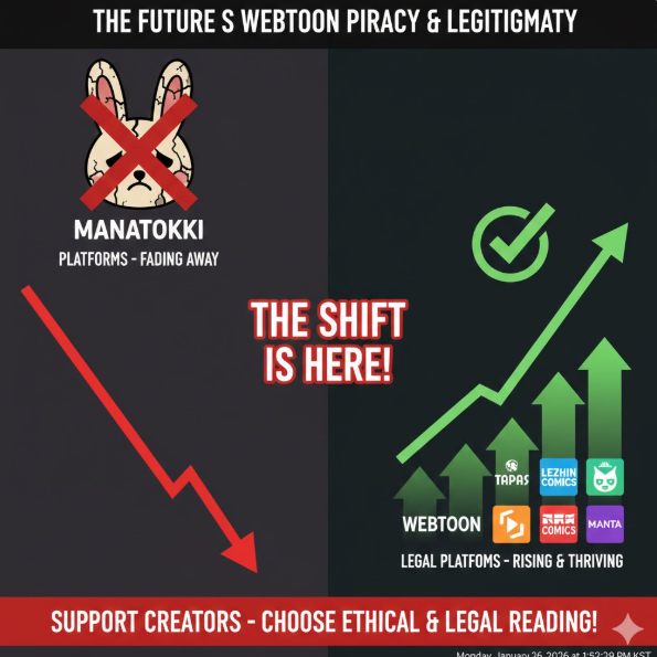 불법 사이트의 쇠퇴와 합법 플랫폼의 성장을 대비시킵니다.